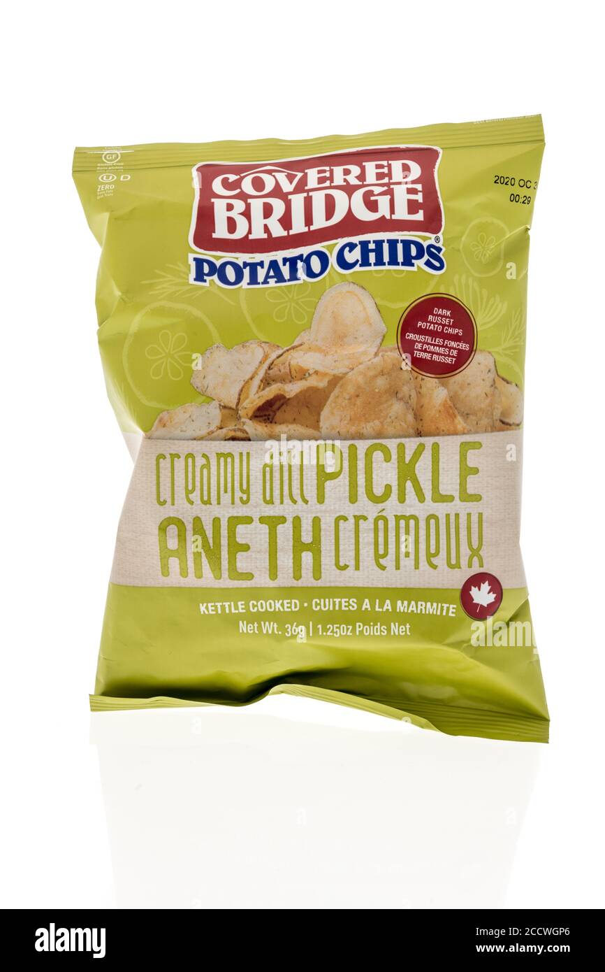 Winneconne , WI - 16 August 2020:  A package of Covered Bridge chips on an isolated background. Stock Photo