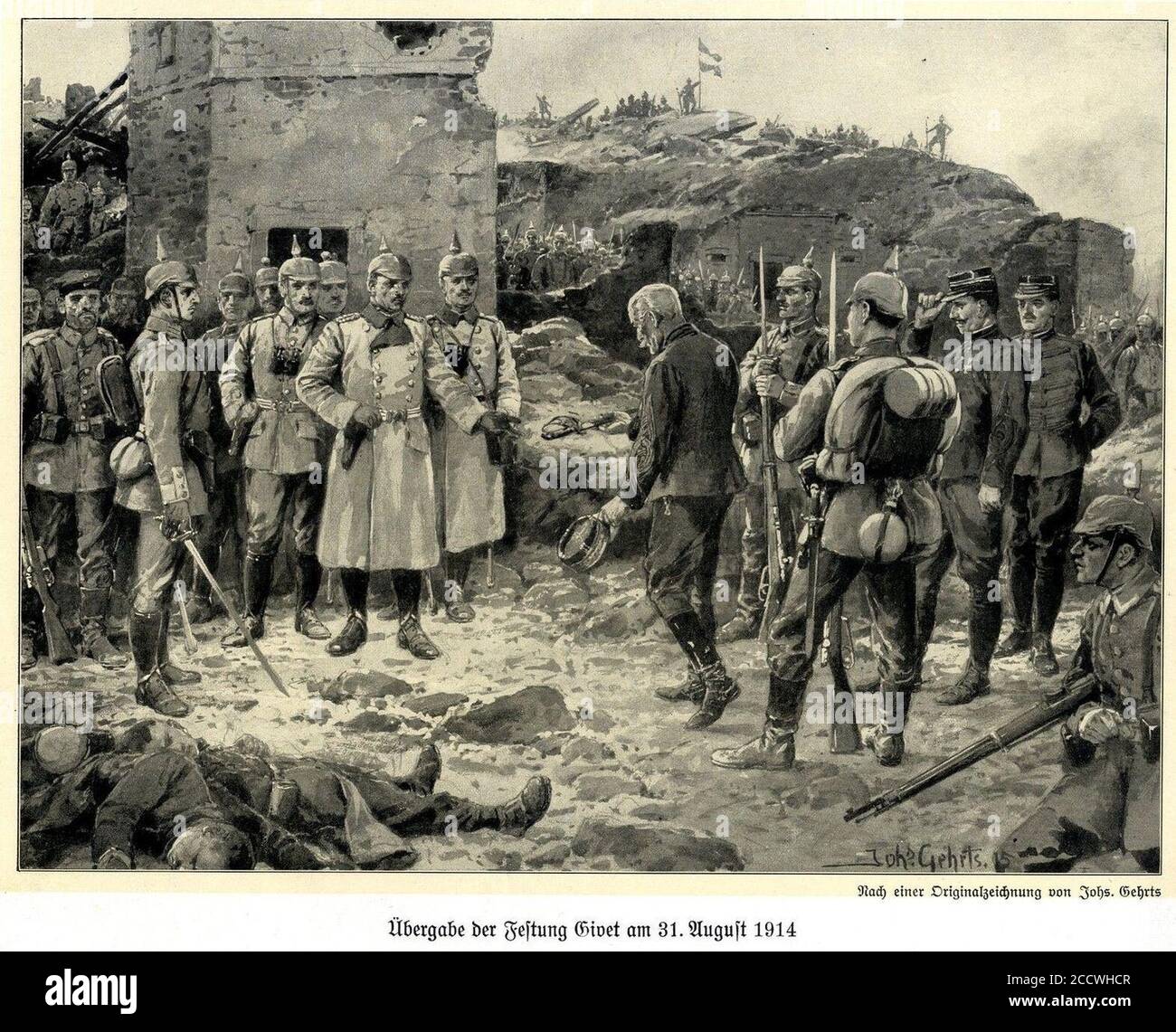 Johannes Gehrts - Übergabe der Festung Givet am 31. August 1914. Stock Photo