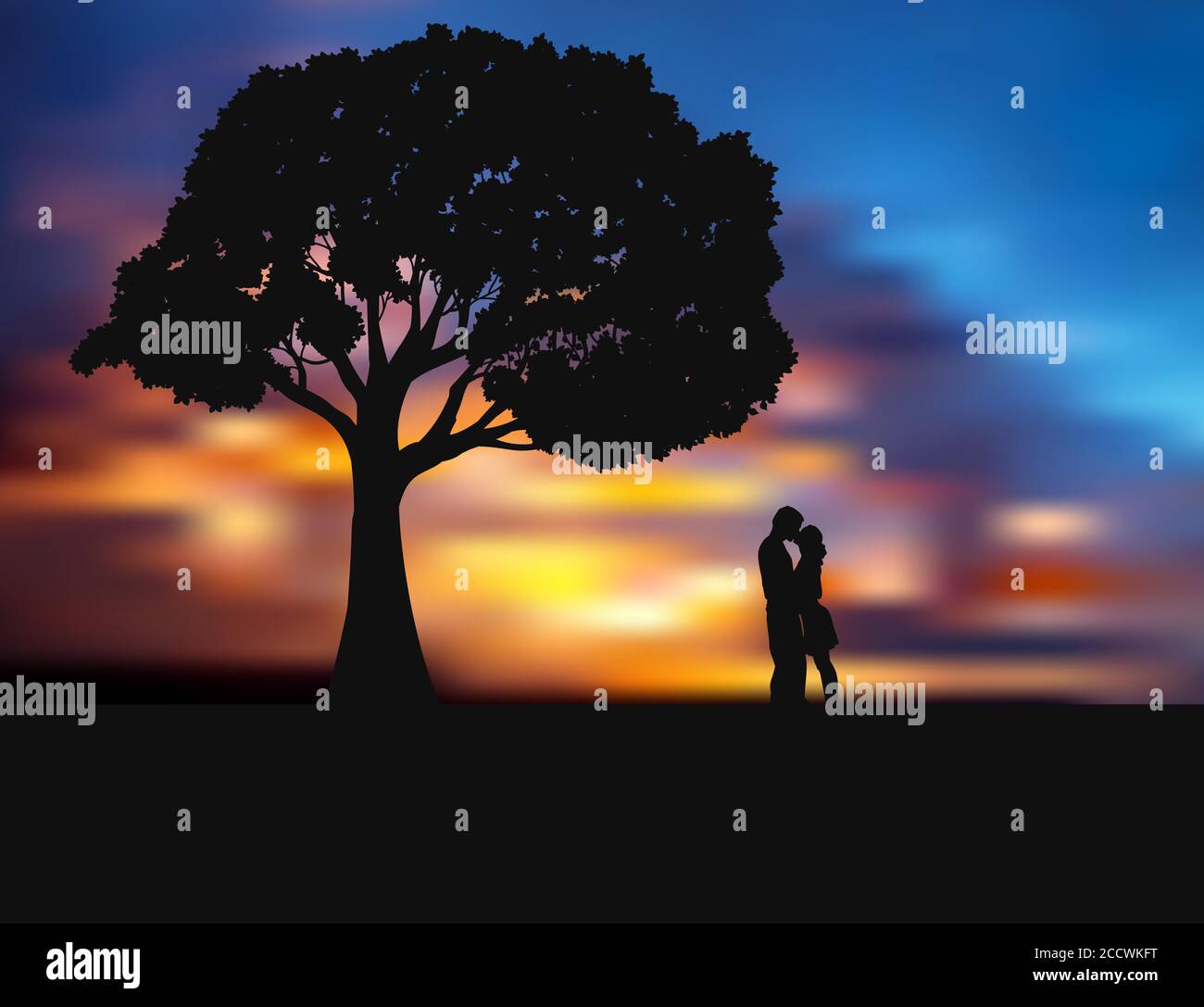 The Lovers Under The Sunset, Illustration Stock Vector