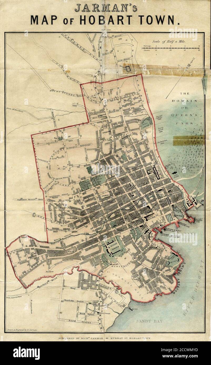 Jarman's Map of Hobart Town(1858 Stock Photo Alamy