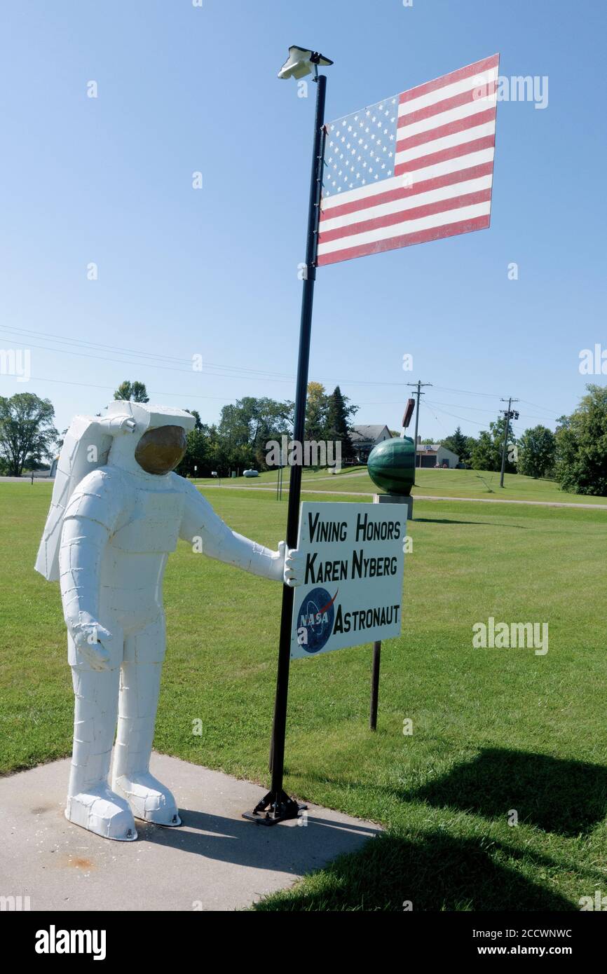 Ken Nyberg sculpture of astronaut daughter Karen Nyberg in the Nyberg Sculpture Park. Vining Minnesota MN USA Stock Photo