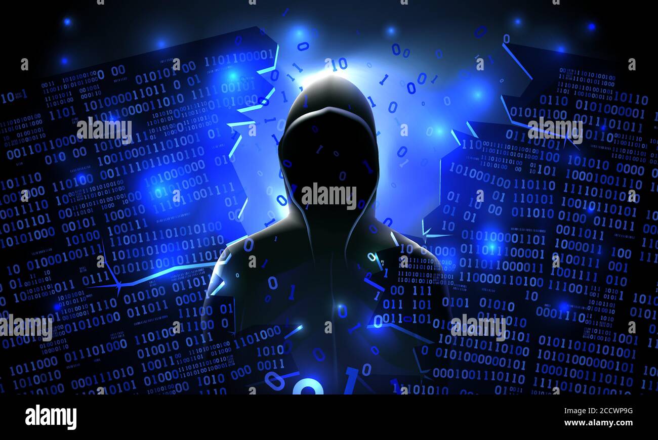 Hacker using the Internet hacked abstract computer server, database, network storage, firewall, social network account, theft of data Stock Vector