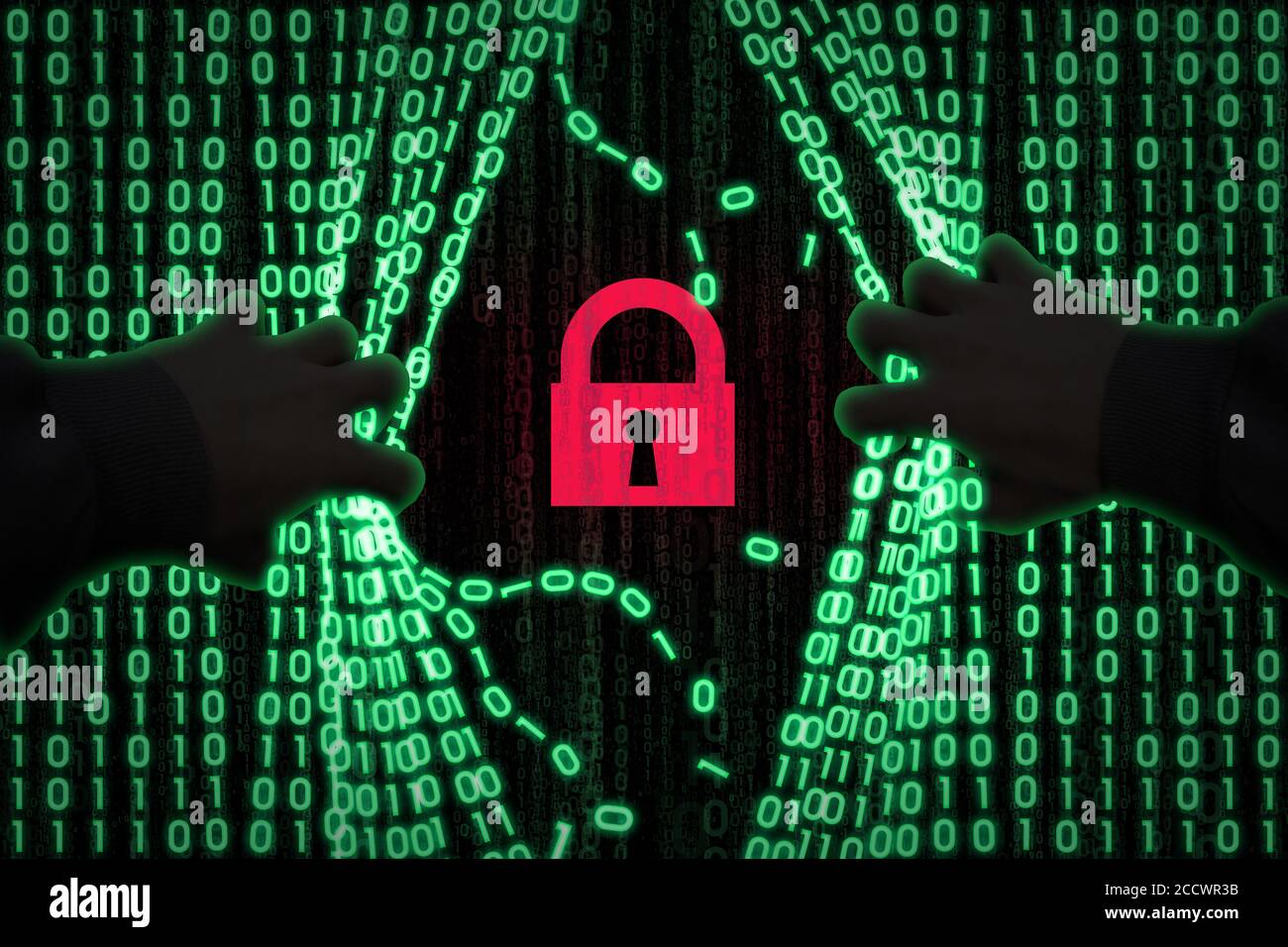 the concept of computer security. Hacker breaks binary data Stock Photo ...