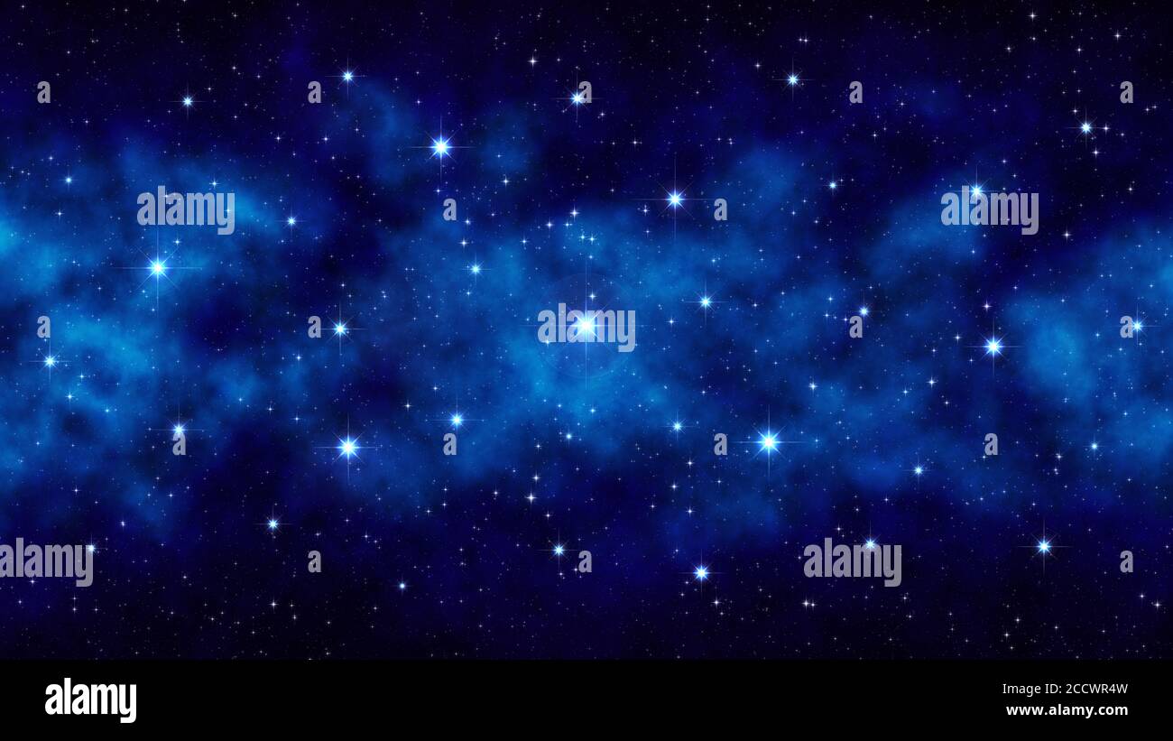 Night starry sky, dark blue space background with bright big stars ...