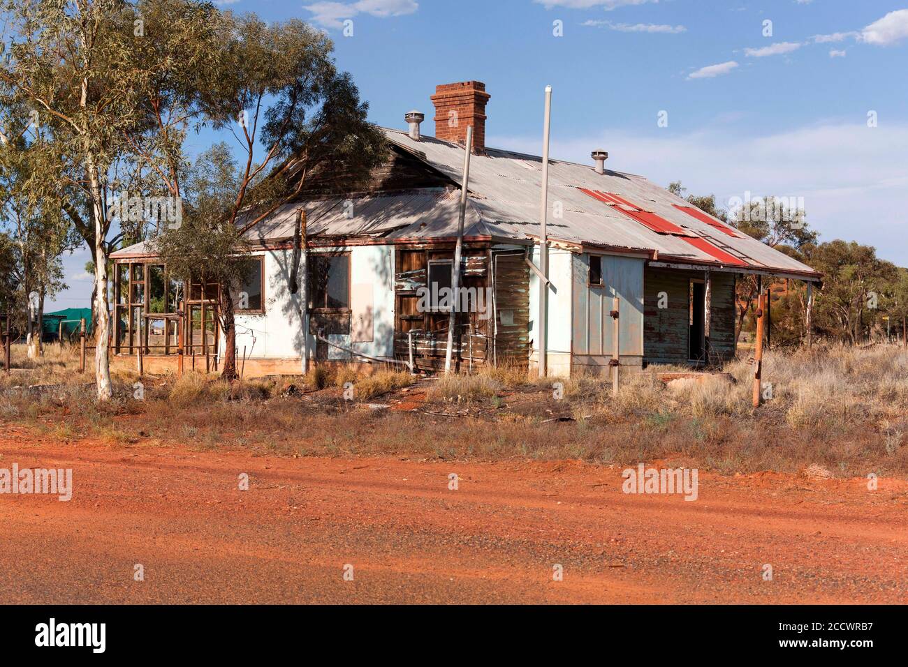 Corrugated iron houses of  the historical gold mining town Gwalia, Leonora,  Western Australia Stock Photo