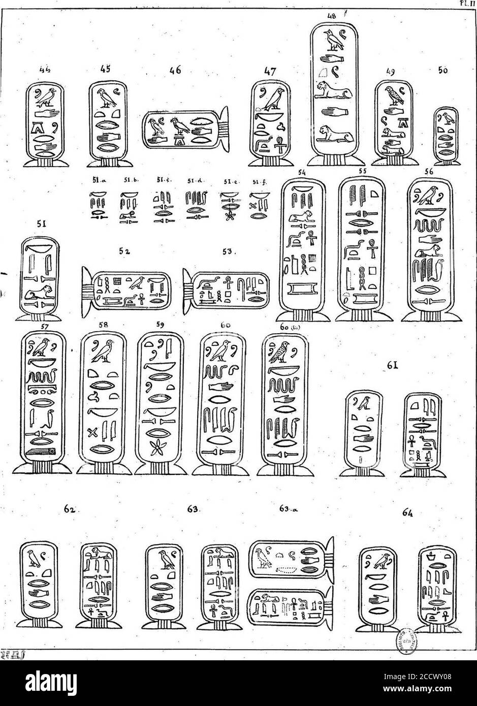 Jean-François Champollion - Lettre à M. Dacier relative à l'alphabet des hiéroglyphes phonétiques, p.55. Stock Photo