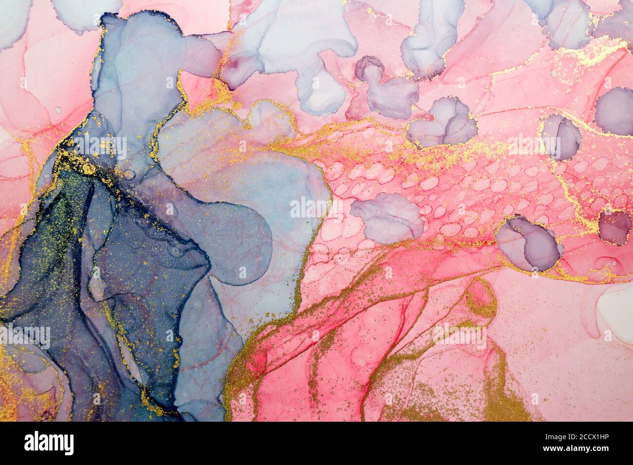 Alcohol ink abstract background. Watercolor style texture. Pink, blue