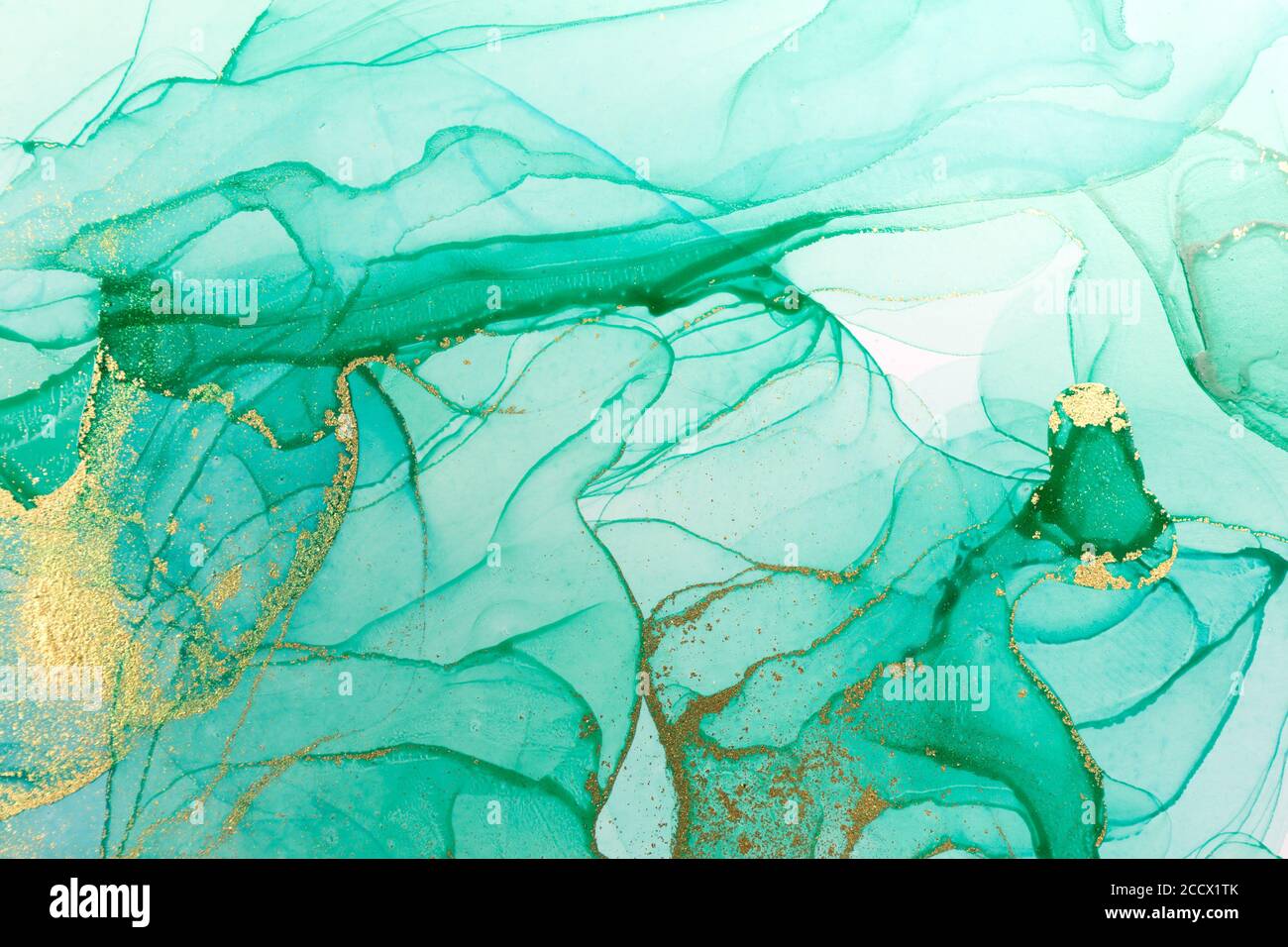 Alcohol Ink Green And Gold Abstract Background Transparent Watercolor Texture Stock Photo Alamy