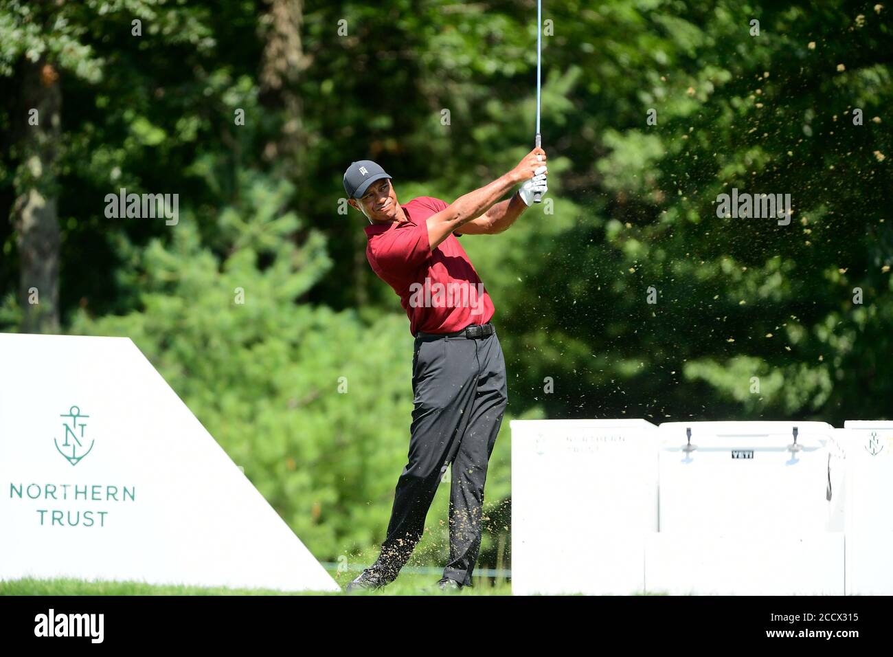 August 23, 2020: Tiger Woods, of the United States, stives from the 16th tee during the final round of the Northern Trust PGA golf tournament in Norton, Mass. Eric Canha/CSM Stock Photo