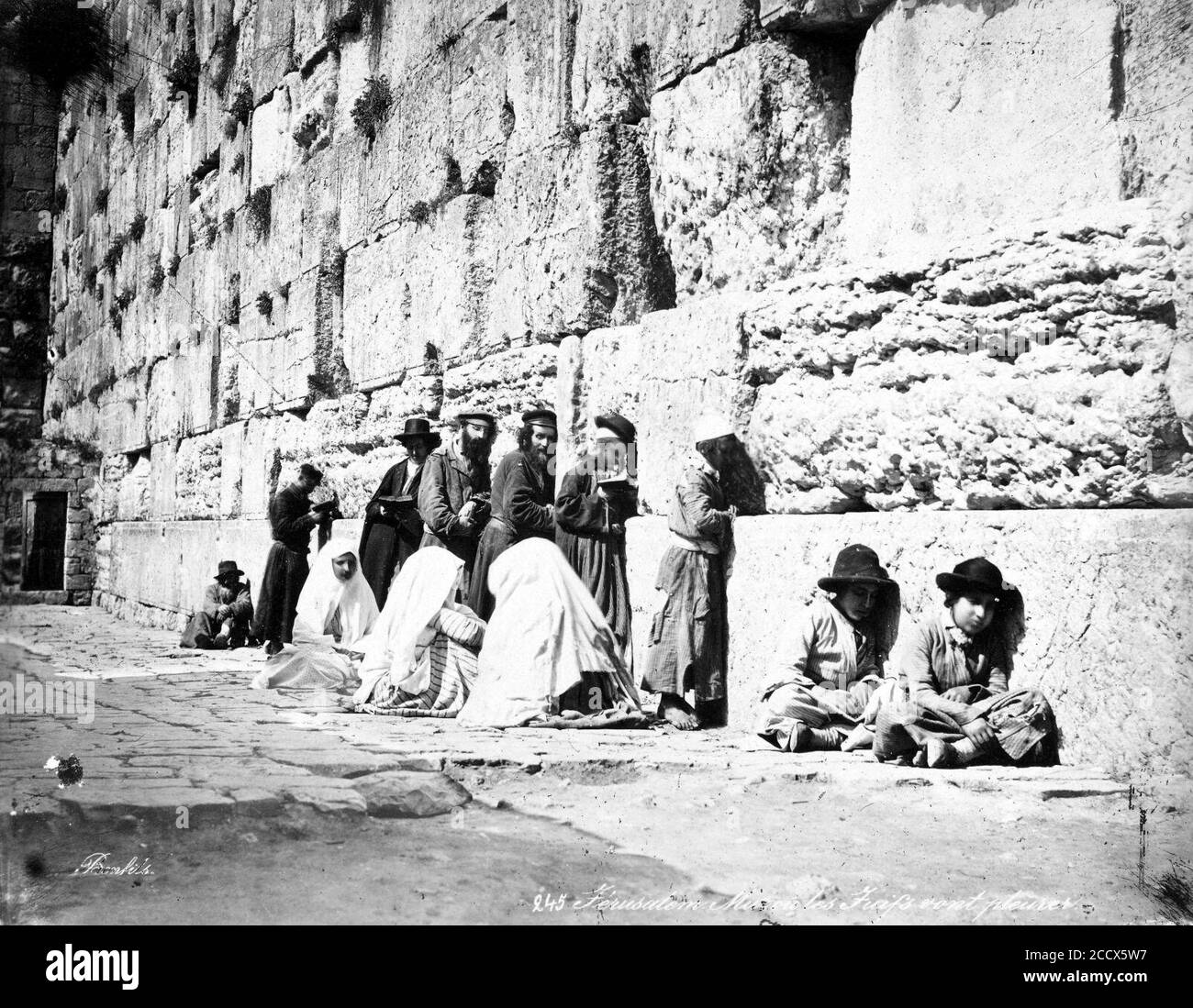 Jews at Western Wall by Felix Bonfils, 1870s. Stock Photo