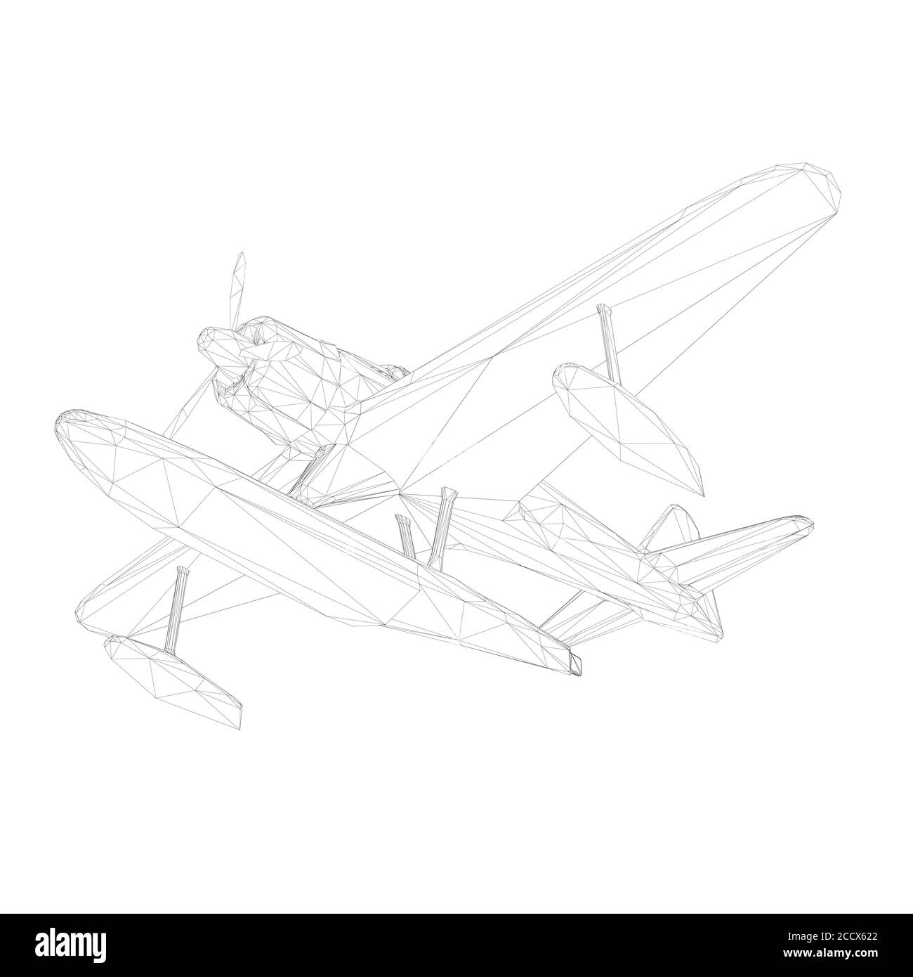 Wireframe of an old plane for landing and taking off from the water. Bottom view. 3D. Vector illustration Stock Vector