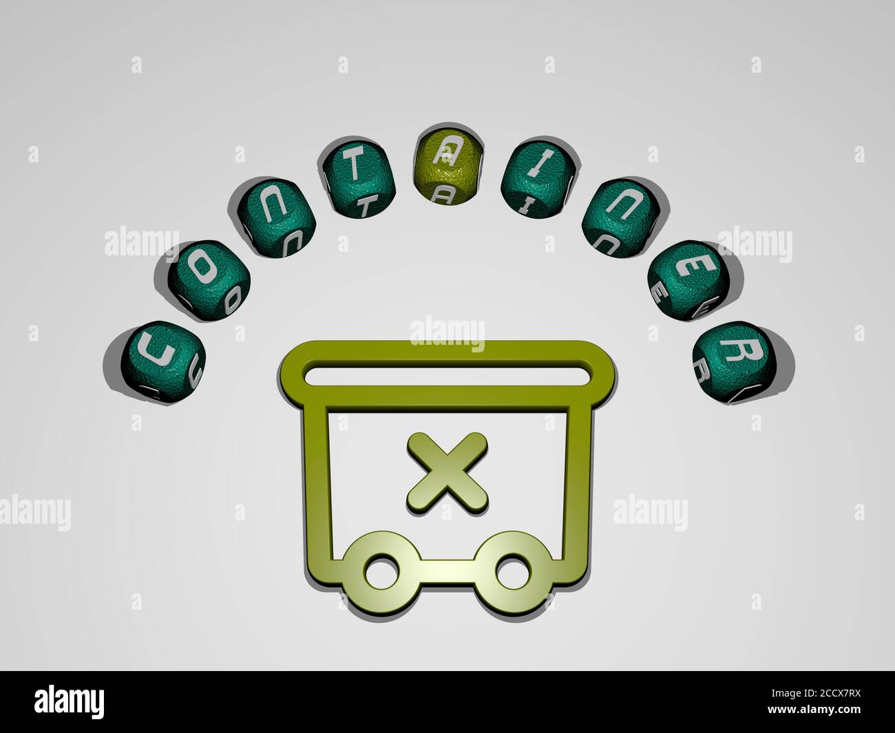 container icon surrounded by the text of individual letters, 3D ...