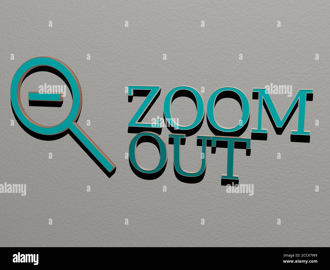 zoom out icon and text on the wall, 3D illustration Stock Photo - Alamy