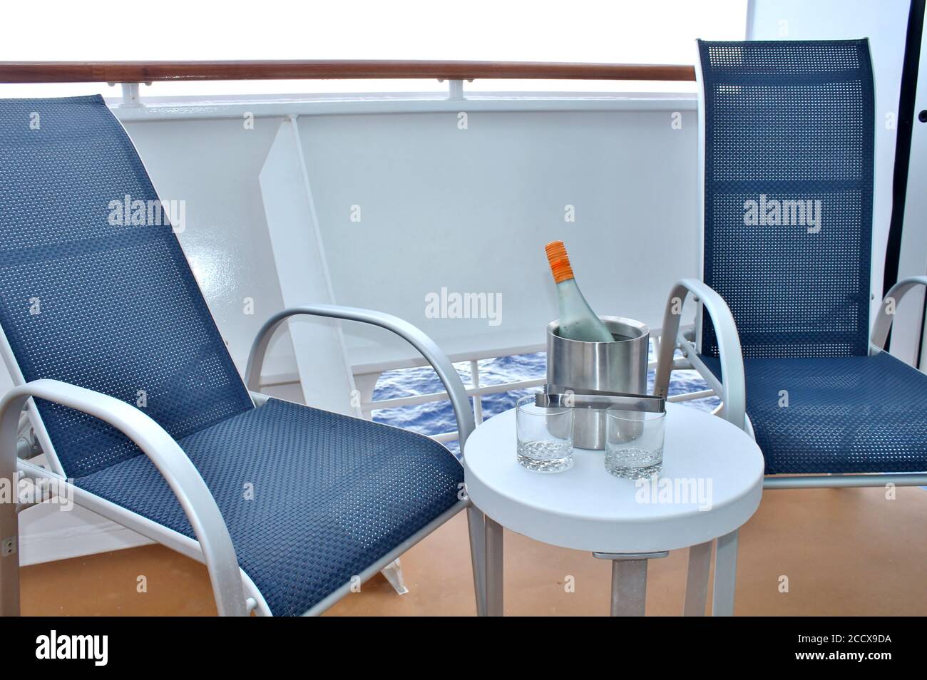 Bottle of wine on a cruise ship balcony Stock Photo Alamy