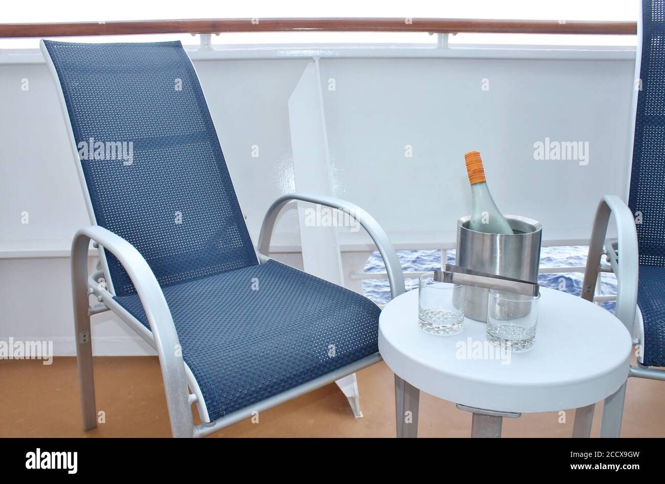 Bottle of wine on a cruise ship balcony Stock Photo Alamy