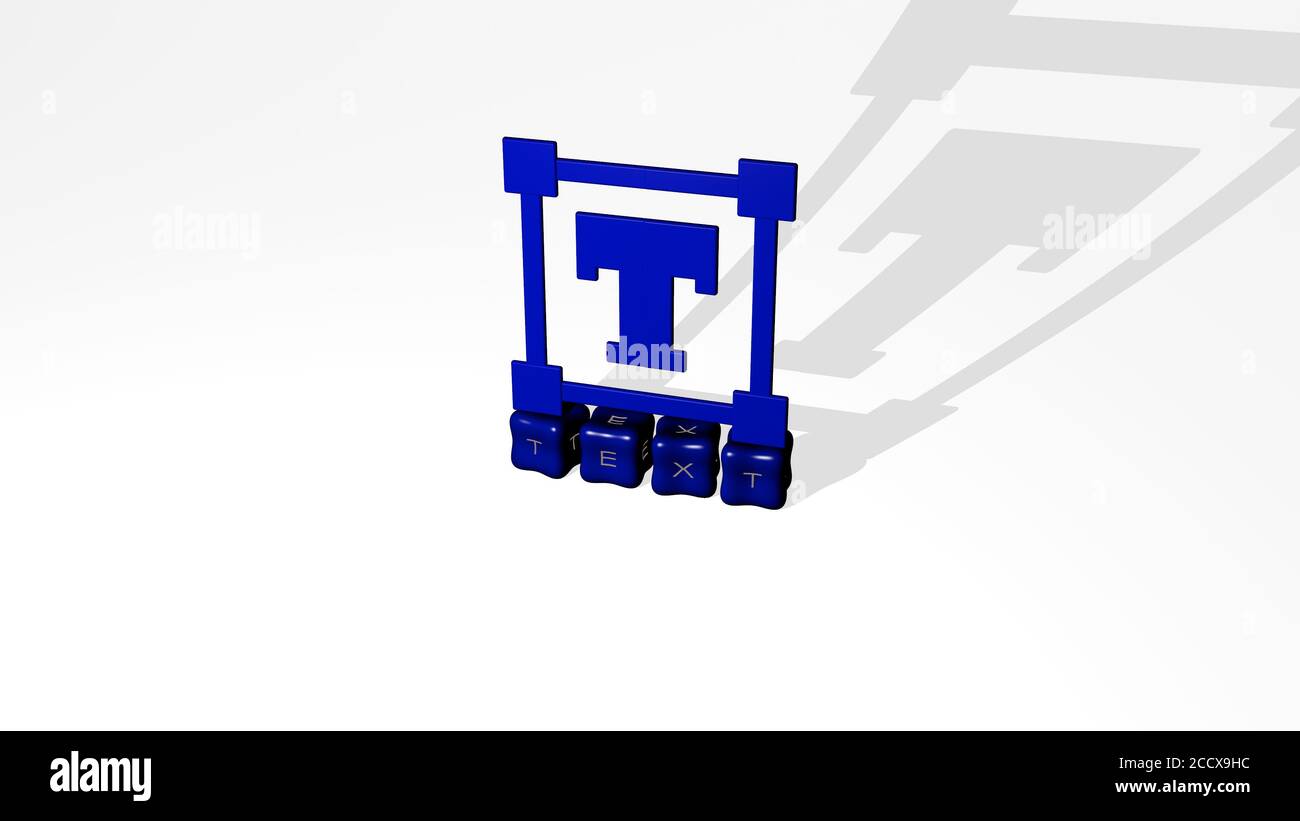 text 3D icon object on text of cubic letters, 3D illustration Stock ...