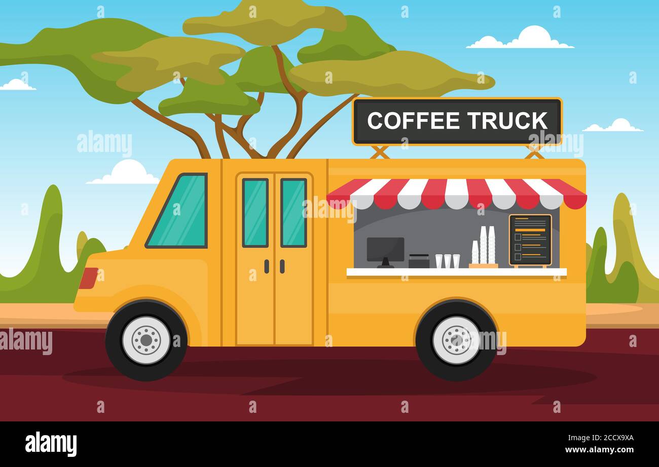 Coffee Cafe Food Truck Van Car Vehicle Street Shop Illustration Stock Vector