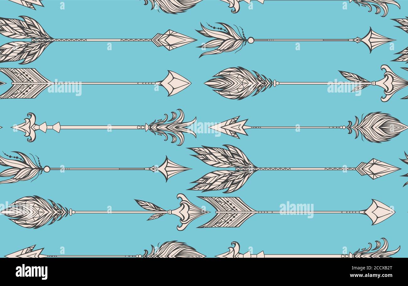 Seamless pattern with boho arrows. Vector doodle texture for your creativity Stock Vector