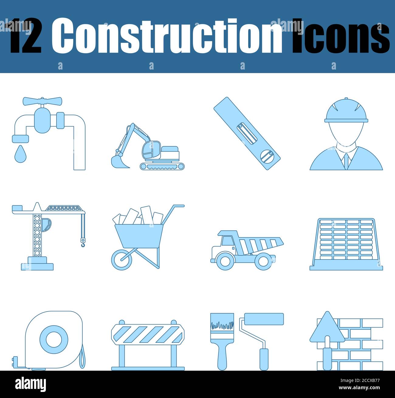 Construction Icon Set. Thin Line With Blue Fill Design. Vector ...