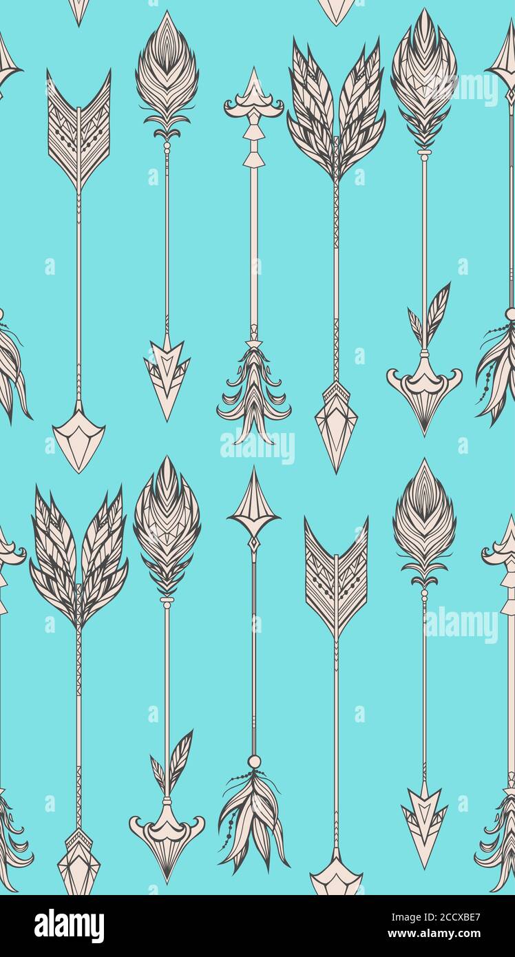 Seamless pattern with boho arrows. Vector doodle texture for your creativity Stock Vector
