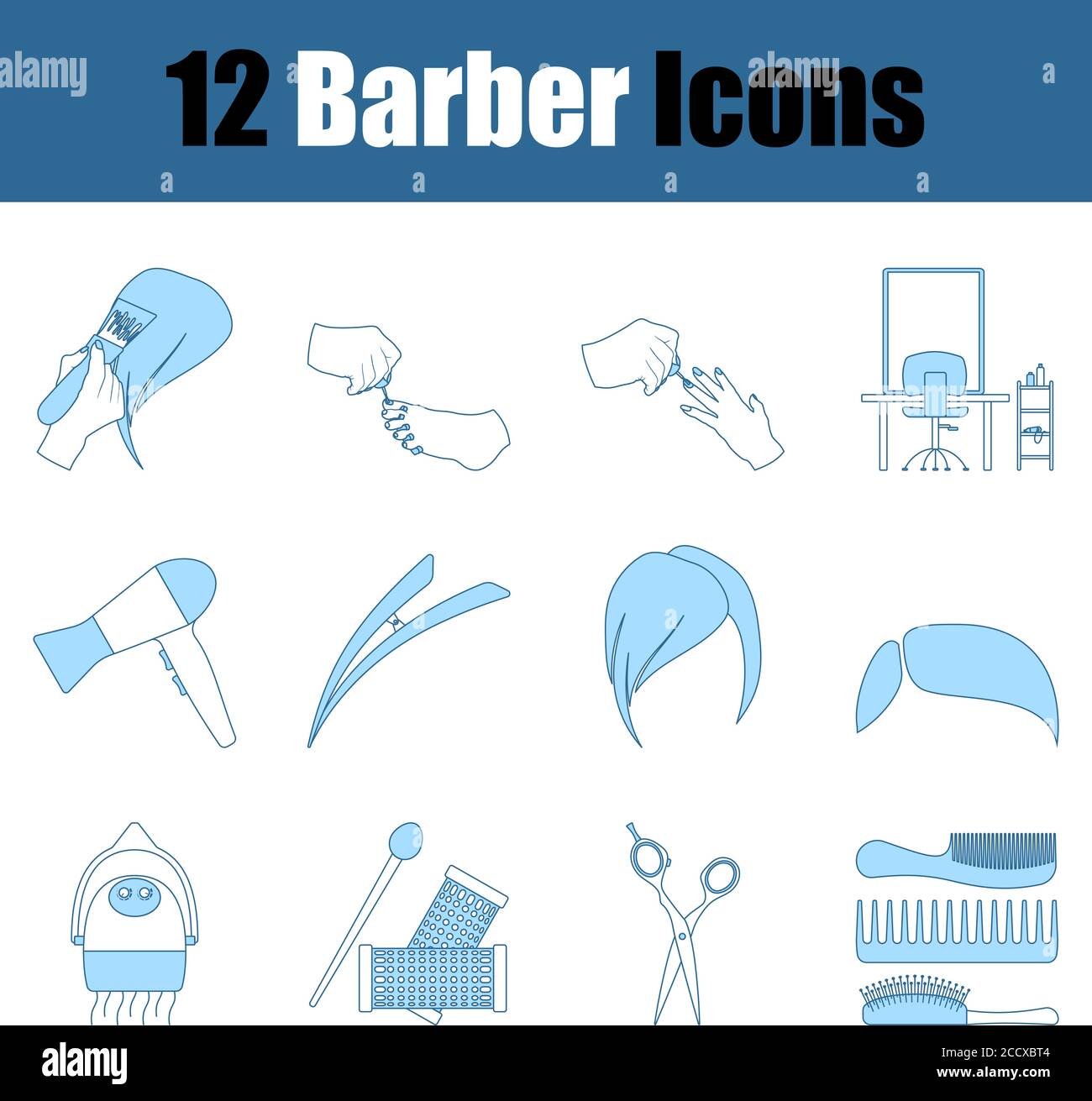 Barber Icon Set. Thin Line With Blue Fill Design. Vector Illustration ...