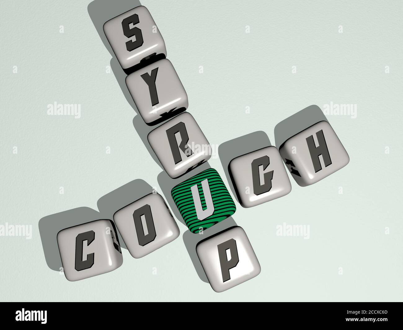 cough syrup crossword by cubic dice letters 3D illustration Stock