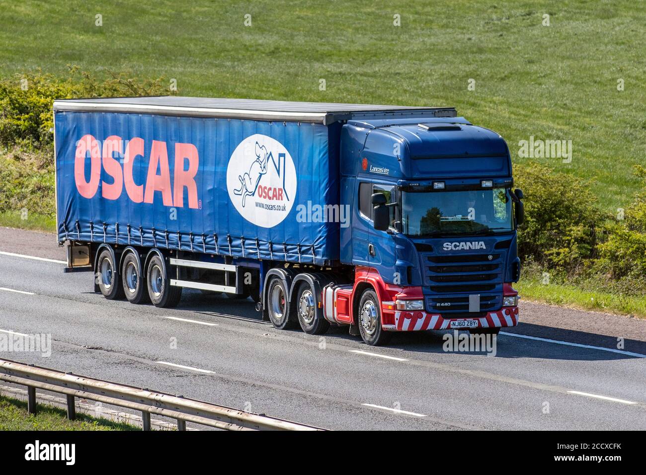 Oscar Oscar Pet Foods Ltd Haulage Delivery Trucks Lorry Transportation Truck Cargo Carrier Scania R440 Vehicle European Commercial Transport Industry Hgv M6 At Manchester Lancashire Uk Stock Photo Alamy