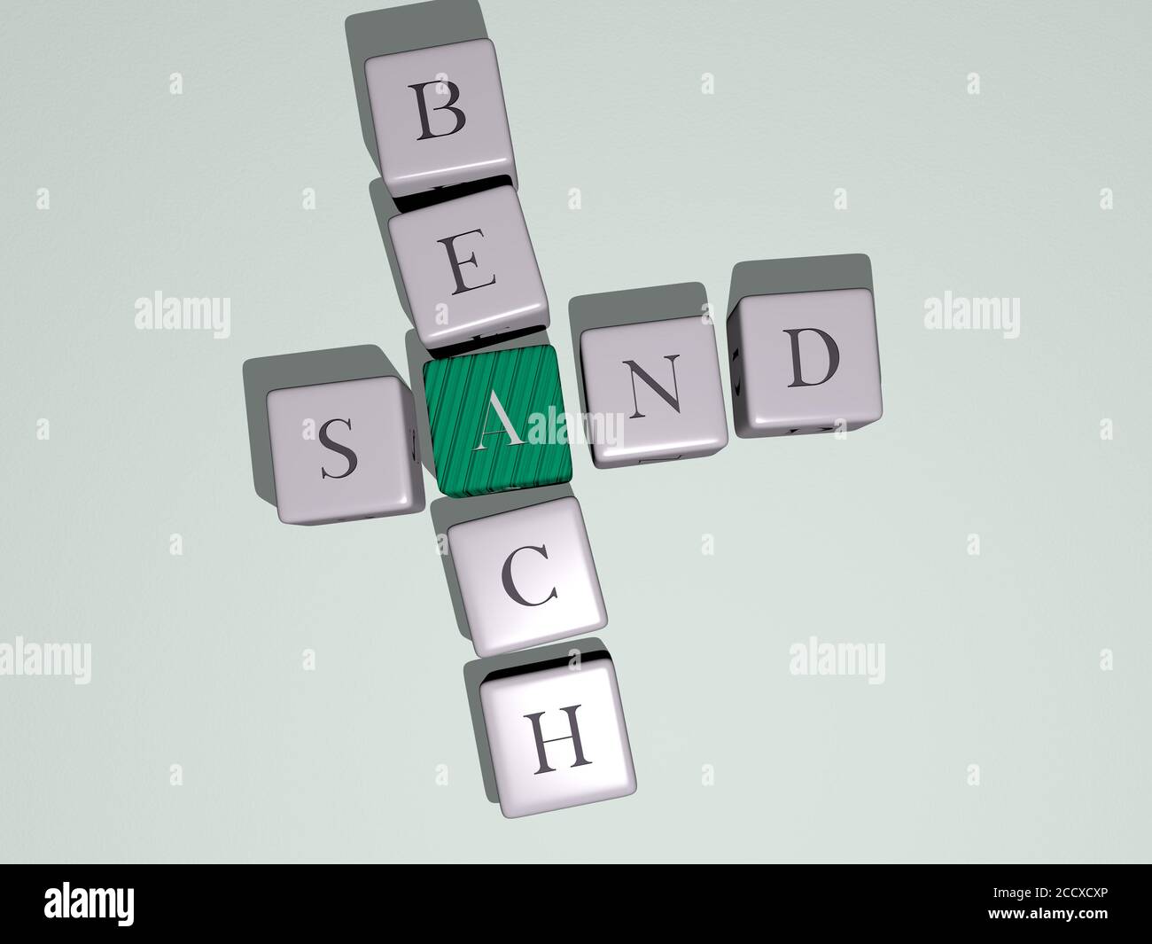 sand beach crossword by cubic dice letters, 3D illustration Stock Photo
