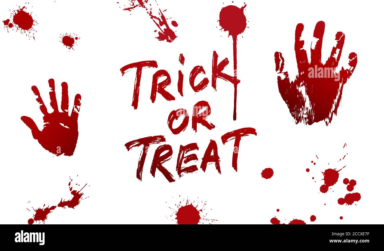 Halloween blood. Set of various blood splatter and Trick or Treat