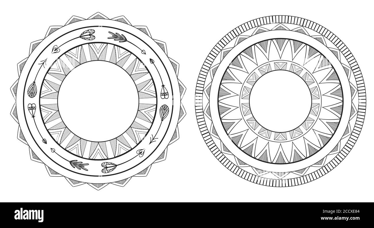 Set of black and white boho frames.Native pattern.  Vector element for your design Stock Vector