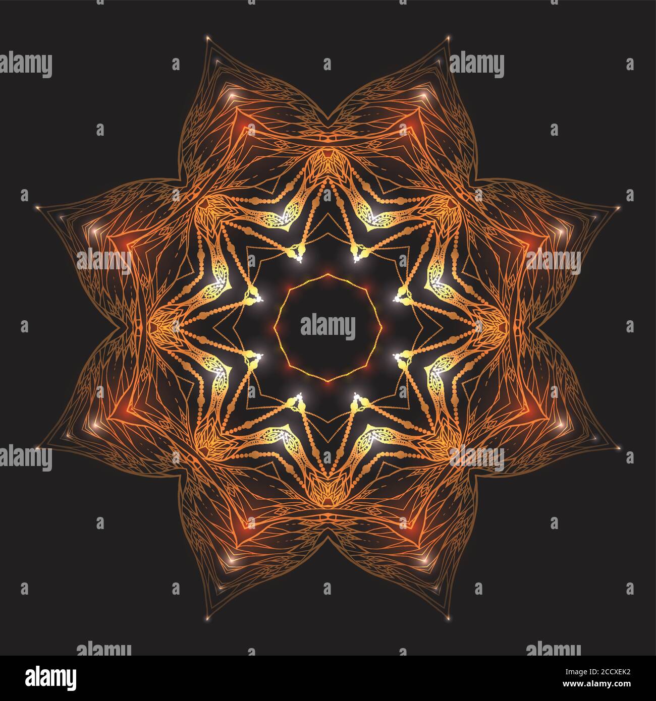 Golden mandala with sparkles on a dark background. Vector pattern for your creativity Stock Vector
