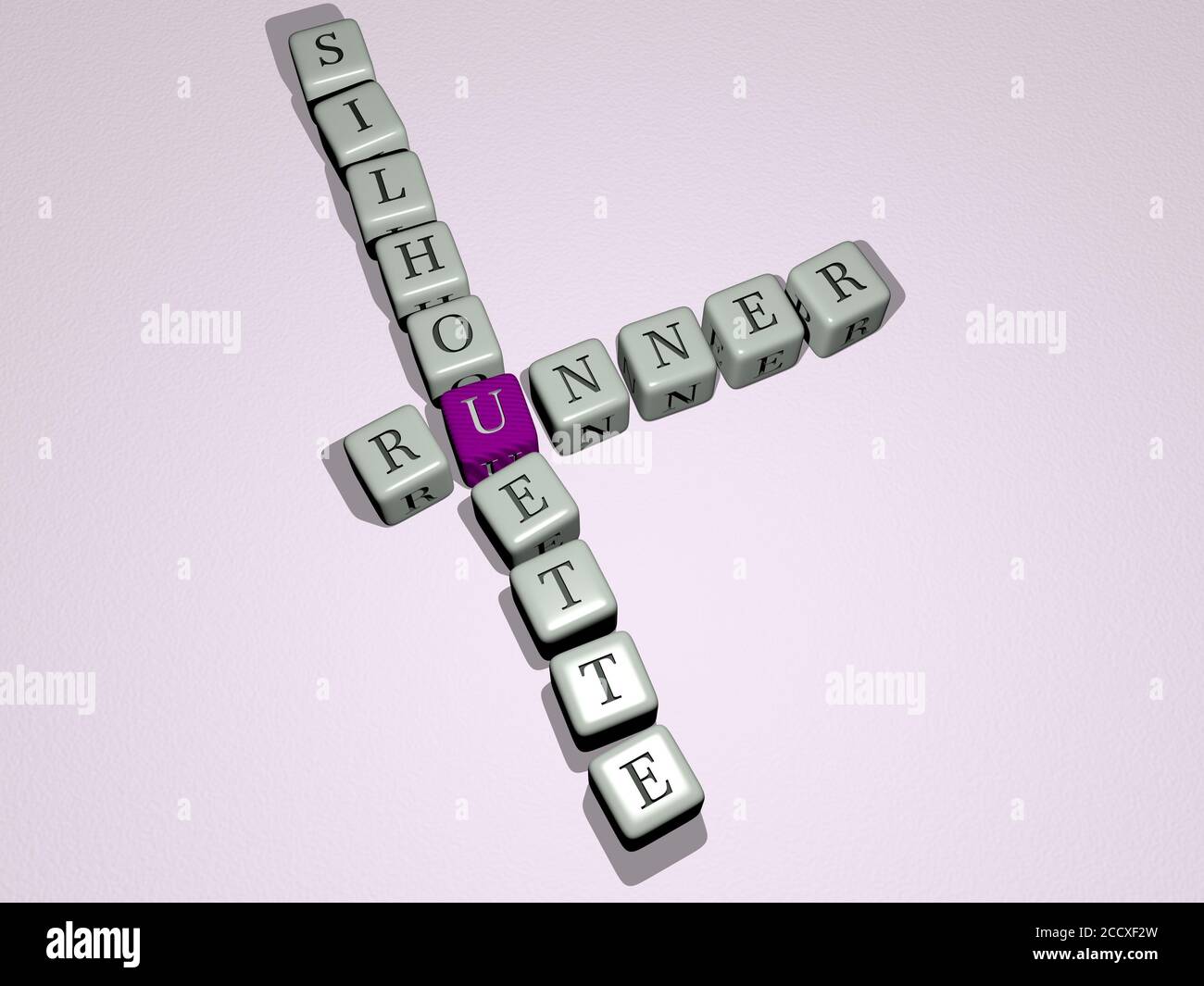 runner silhouette crossword by cubic dice letters 3D illustration
