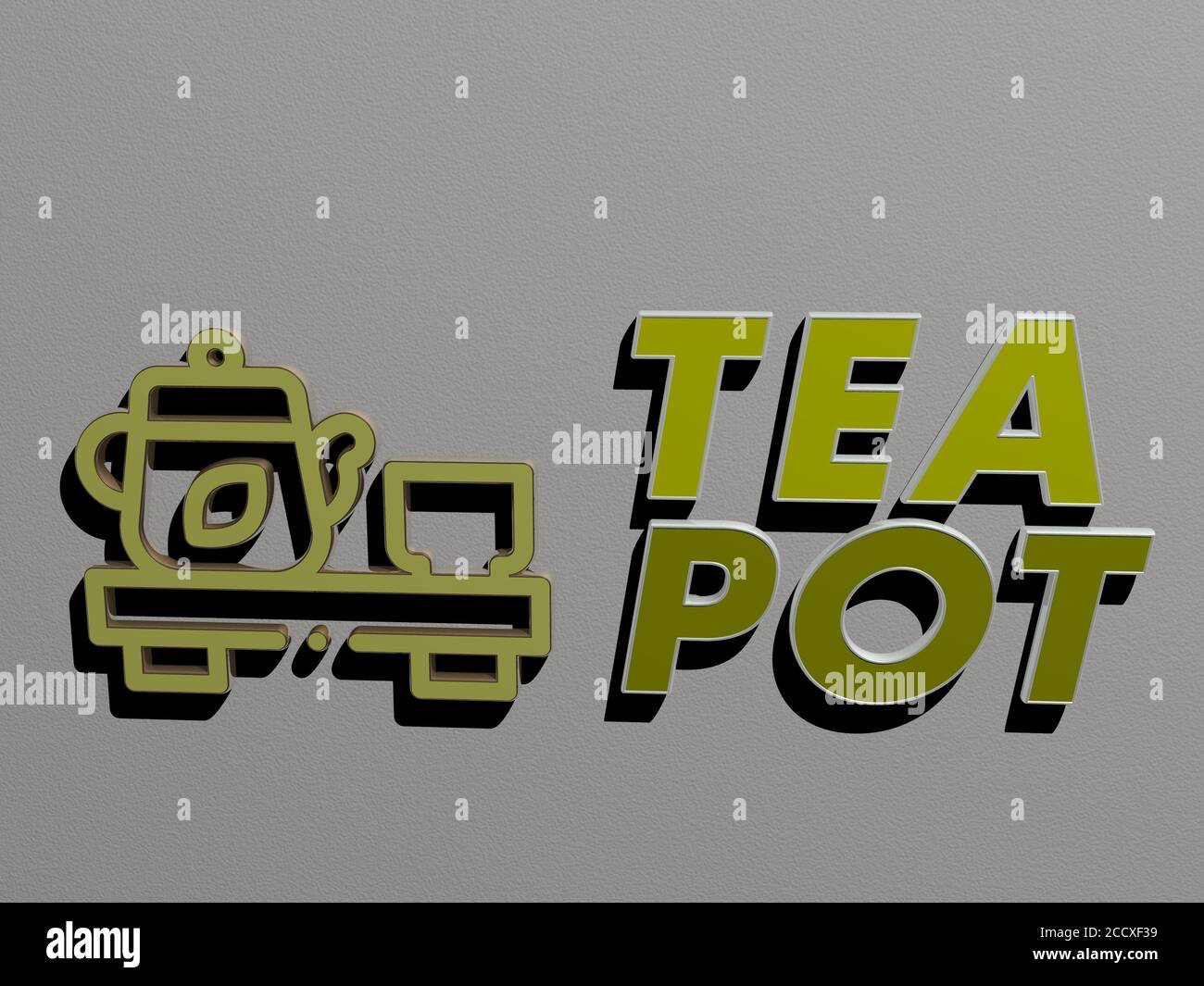 tea pot icon and text on the wall, 3D illustration Stock Photo - Alamy