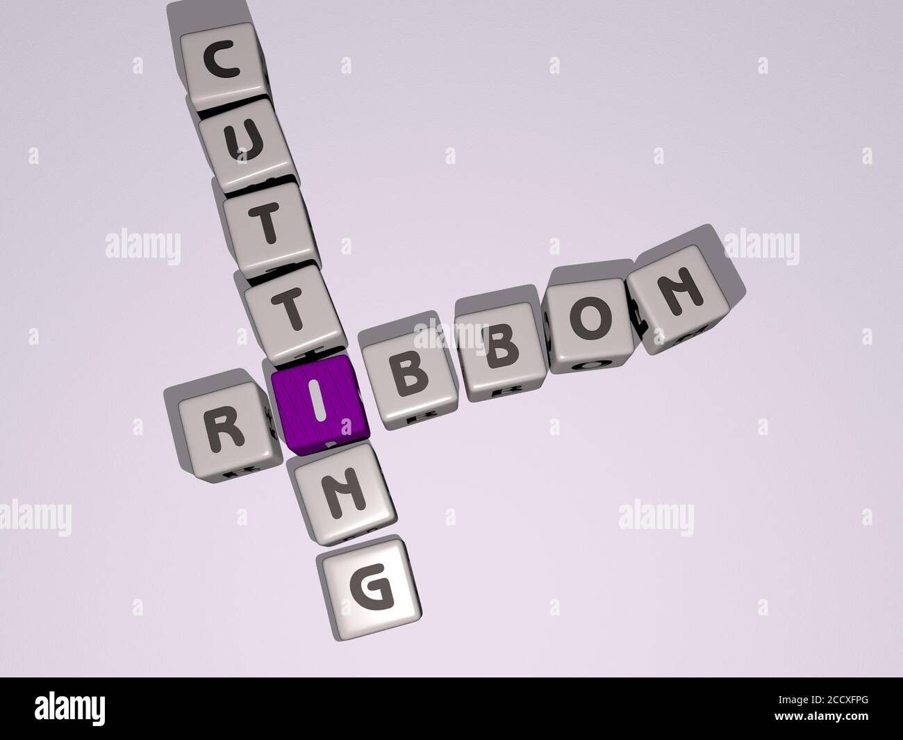 ribbon cutting crossword by cubic dice letters, 3D illustration Stock Photo Alamy
