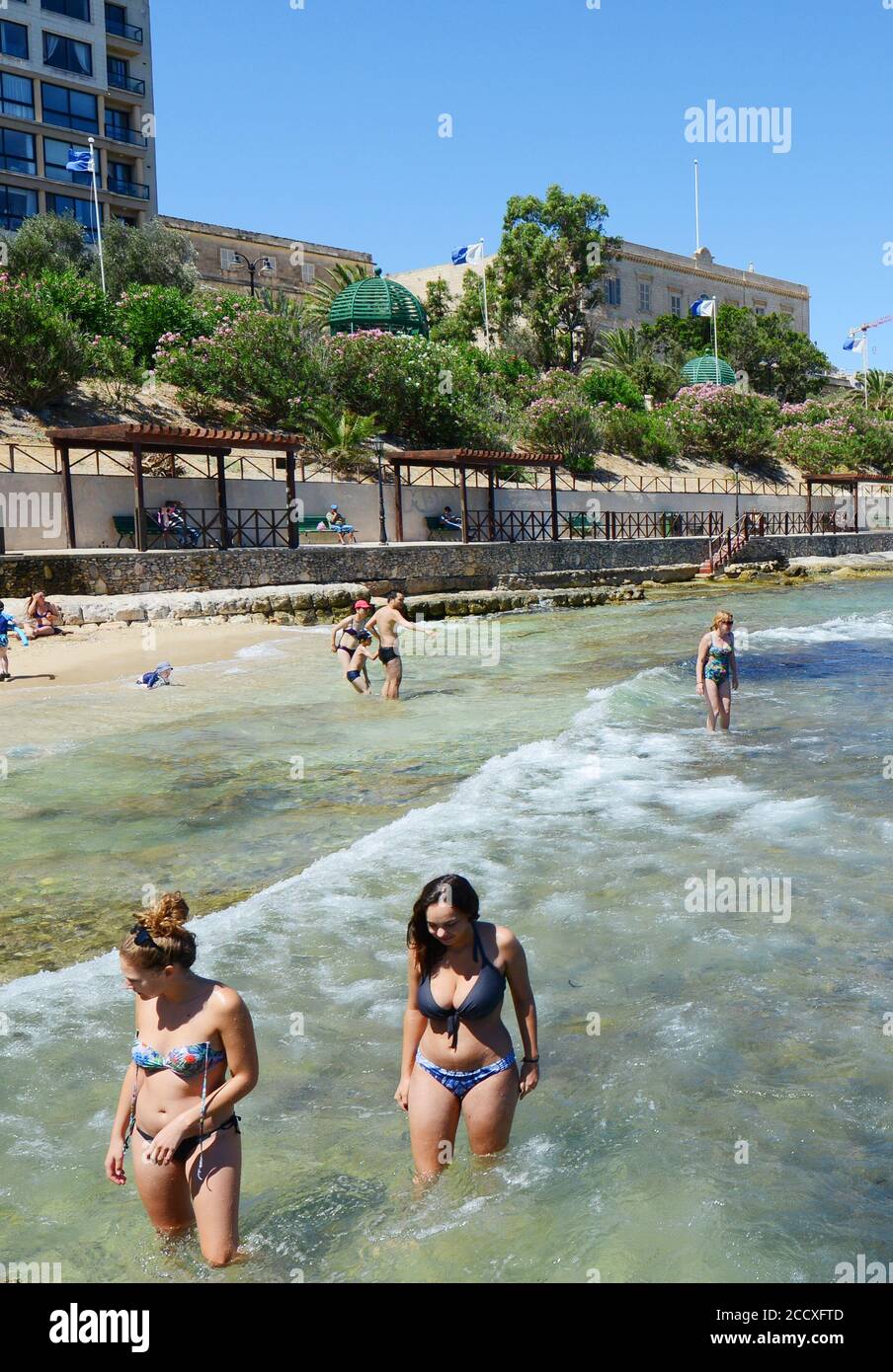 The beautiful Maltese coastline between Sliema and St Julian's in Malta. Stock Photo