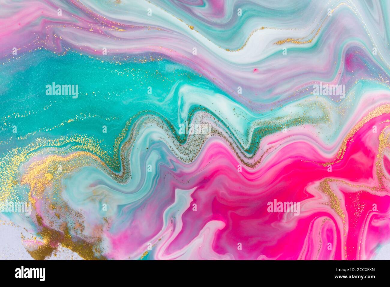 Pink, gold and mixed inks spilled on white paper background. Golden Stock Photo - Alamy