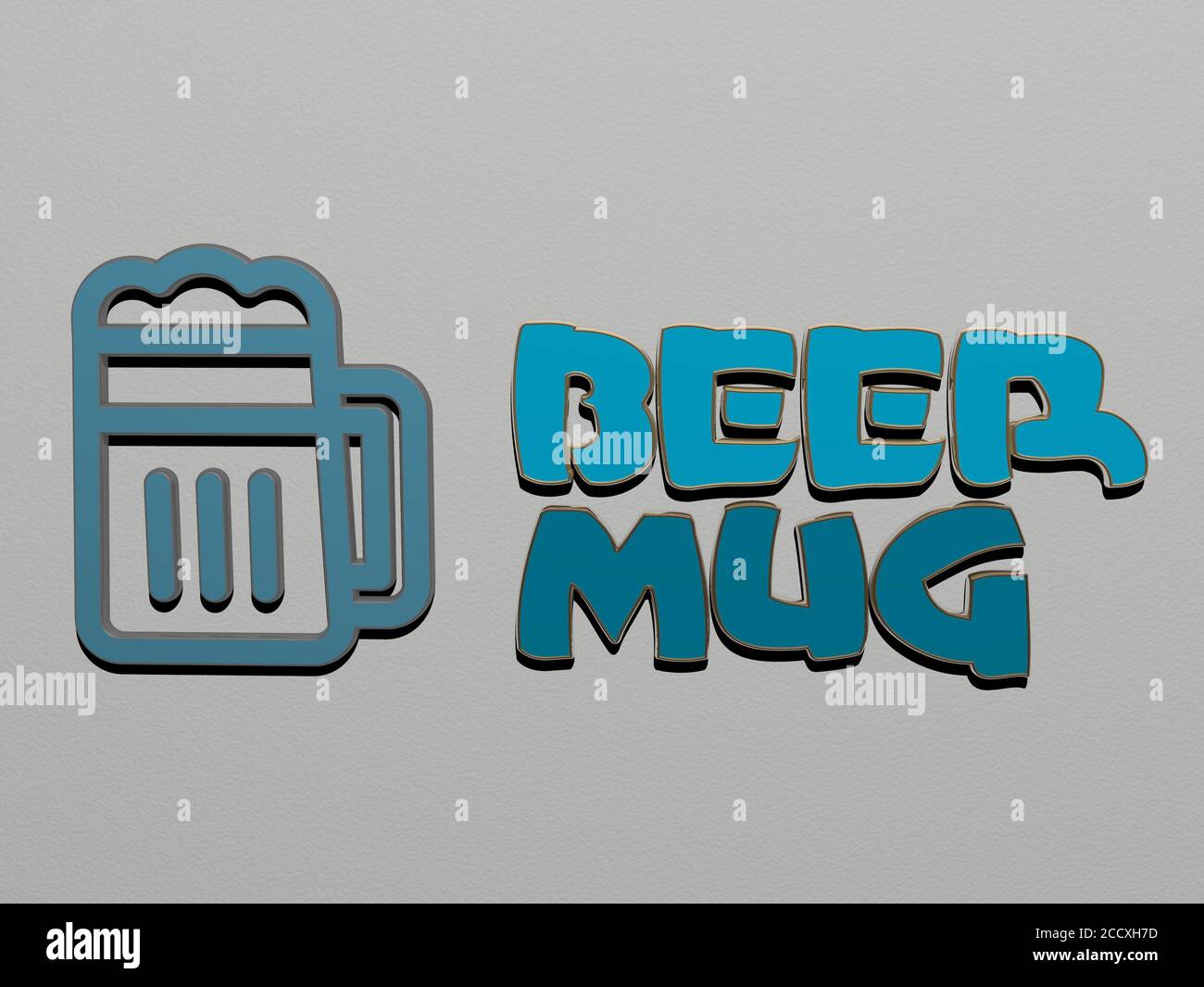 BEER MUG icon and text on the wall, 3D illustration Stock Photo