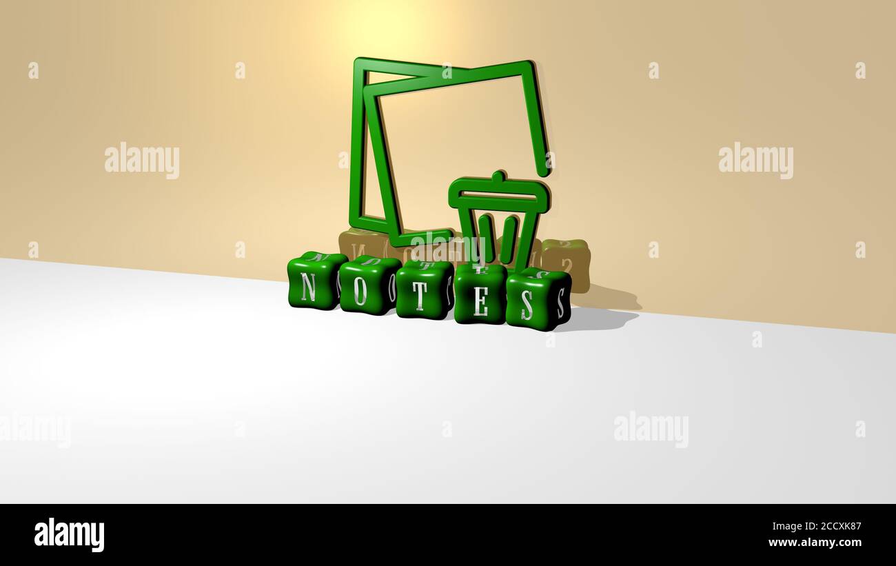 Note Write 3d 3D illustration of notes graphics and text made by metallic dice ...
