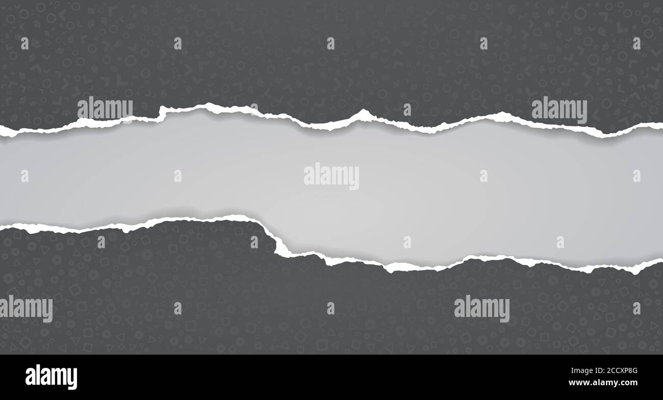 Torn, ripped dark grey paper with pattern of different shapes and soft ...