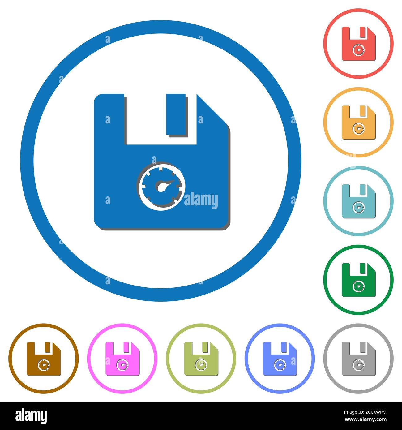 File size flat color vector icons with shadows in round outlines on ...