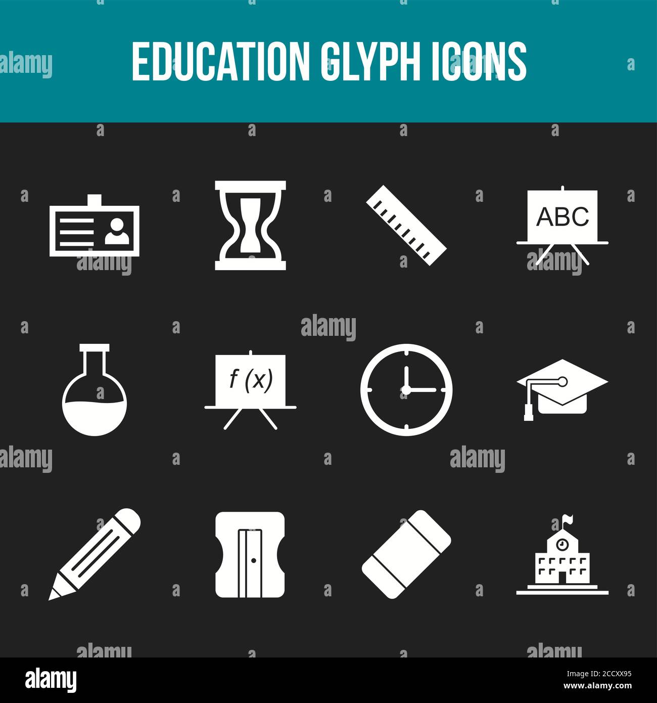 Unique Education Glyph icon set Stock Vector