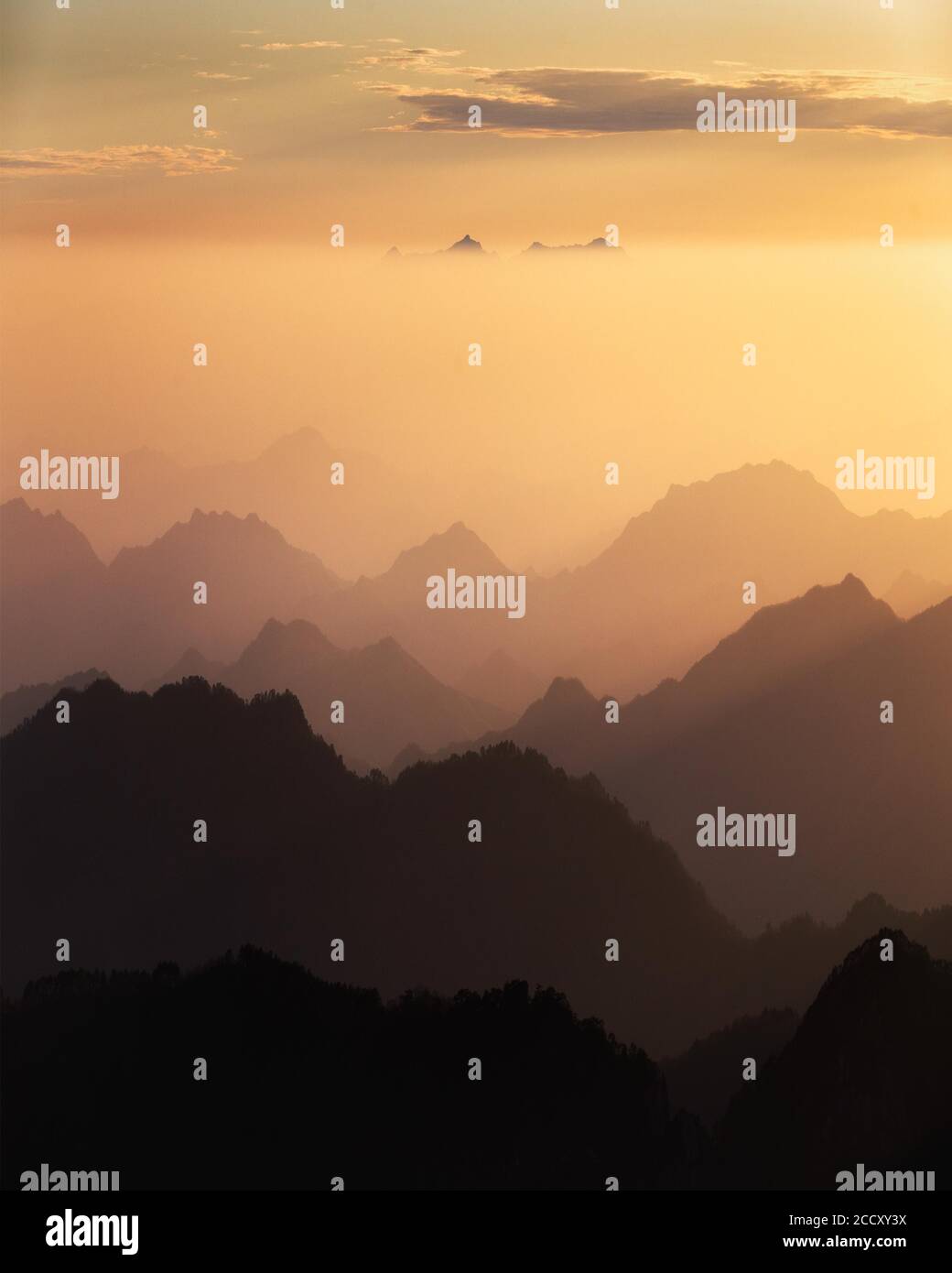 Layers of Huangshan (Yellow mountains) mountains. Anhui province, China ...