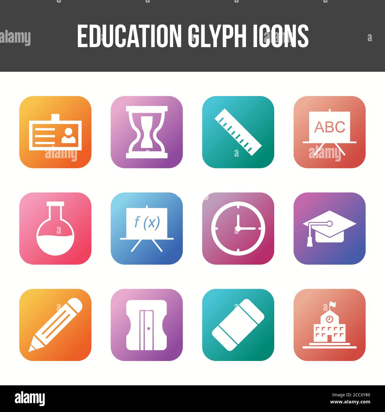 Unique Education Glyph icon set Stock Vector