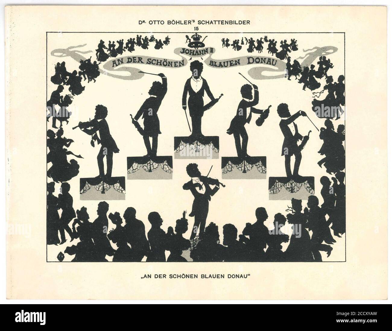 Johann Strauss Donauwalzer The Blue Danube silhouette Otto Böhler Stock ...