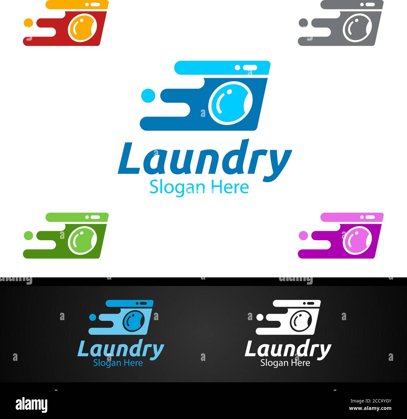 Fast Laundry Dry Cleaners Logo with Clothes, Water and Washing Concept