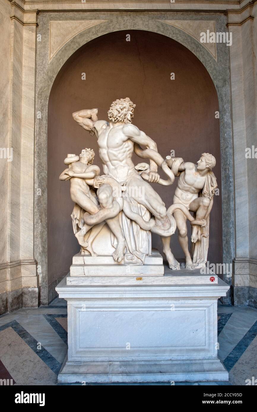 Laocoon Group, Laocoon and his sons, Cortile Ottagono, Court of Statues, Pontifical Collections, Museo Pio Clementino, Vatican Museums, Vatican City Stock Photo