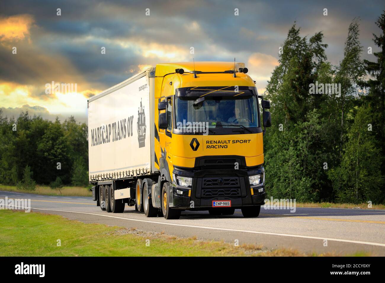 Renault Trucks T High Renault Sport Racing, Sirius yellow, limited edition of 100 vehicles, of which 10 in Finland. Forssa, Finland. Aug 21, 20. Stock Photo