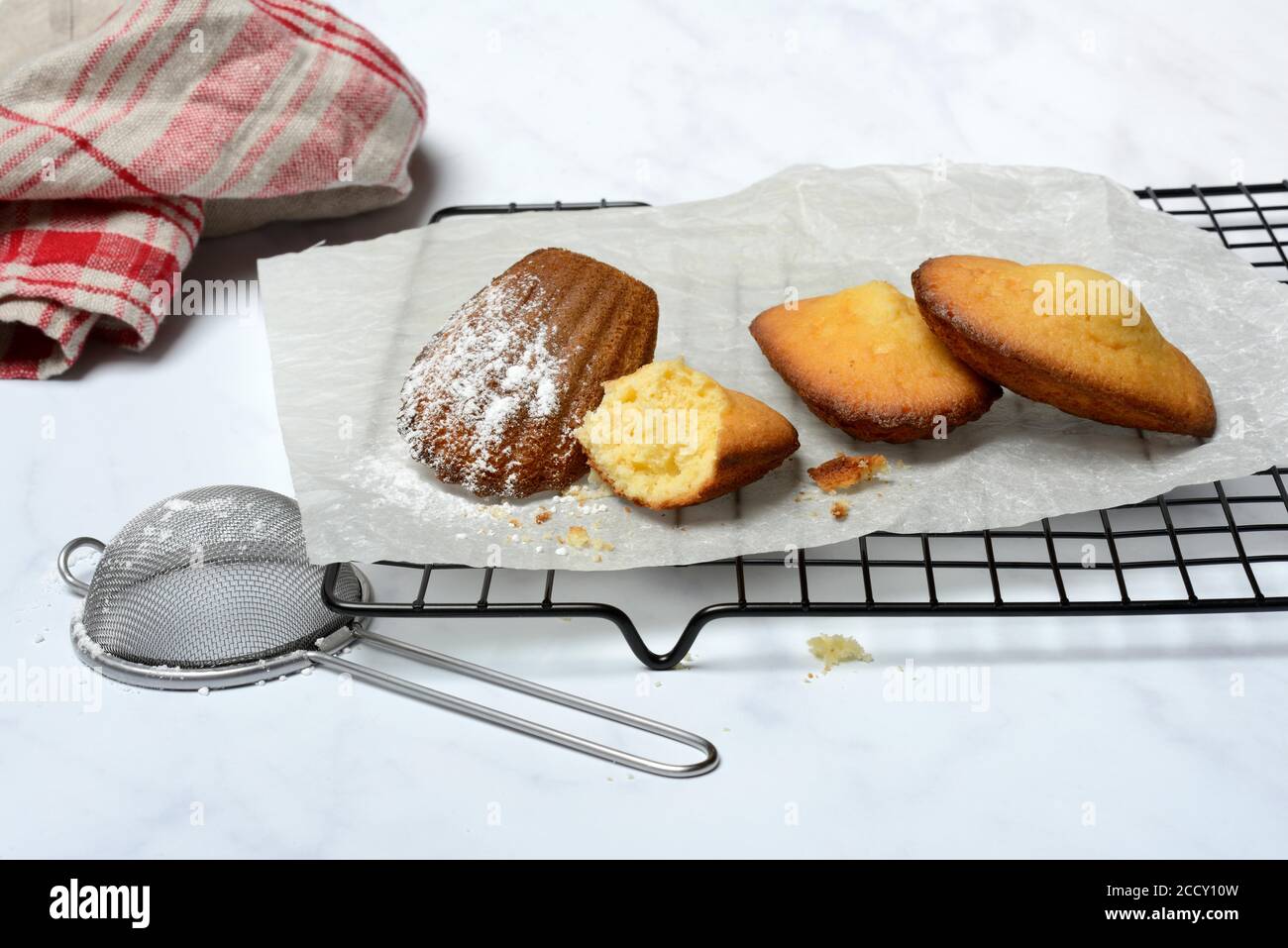 Pastries, madeleines on cake grid, Germany Stock Photo