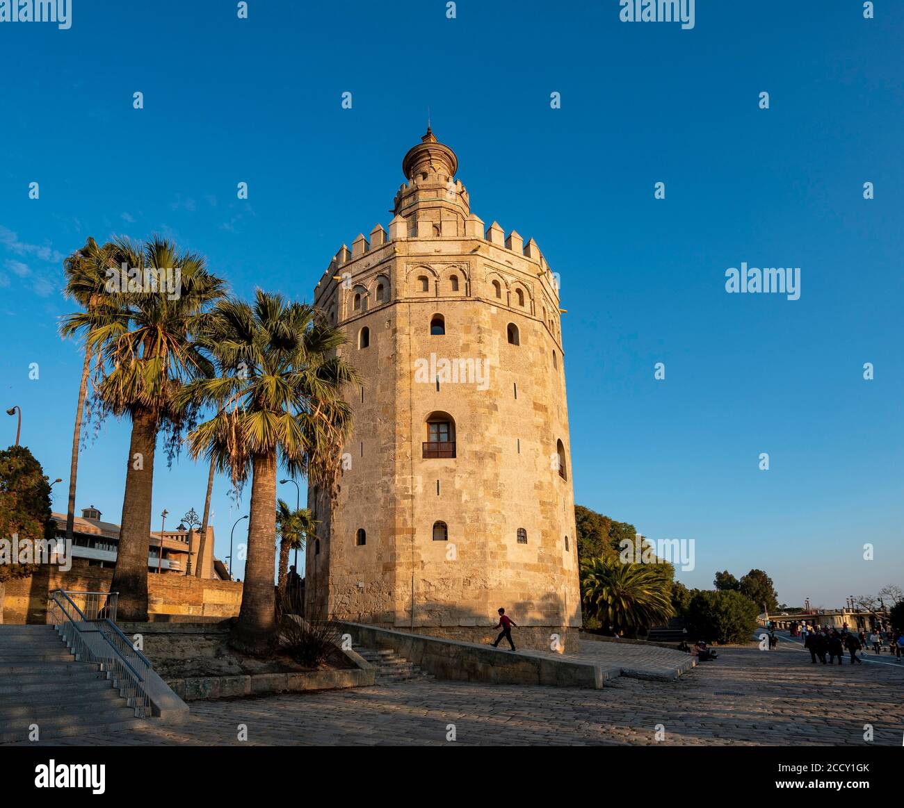 Gold Tower in the evening light, Torre del Oro, Sevilla, Andalusia, Spain Stock Photo