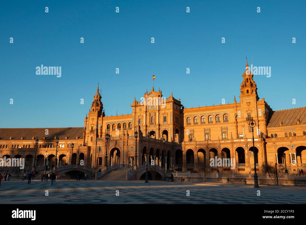 Main building at Plaza de Espana in the evening light, sunset, Sevilla, Andalusia, Spain Stock Photo